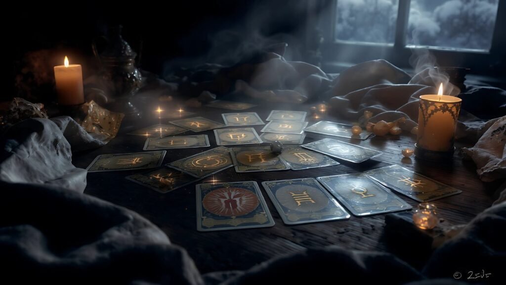 Tarot cards spread with zodiac symbols glowing under moonlight, symbolizing September 2, 2025 guidance.